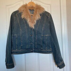 Elie Tahari Denim Jacket with Snap on/off Faux Fur Collar Women's Size LP